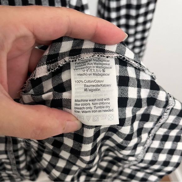J Crew Gingham Flannel Ruffle Dress Bow Back Black White Buffalo Check Size XS - Picture 7 of 8